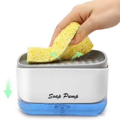 New arrival Multifuncional 300ml Dish hand washing Soap Dispenser pump Sponge Holder 2 in1 kitchen sink soap dispenser