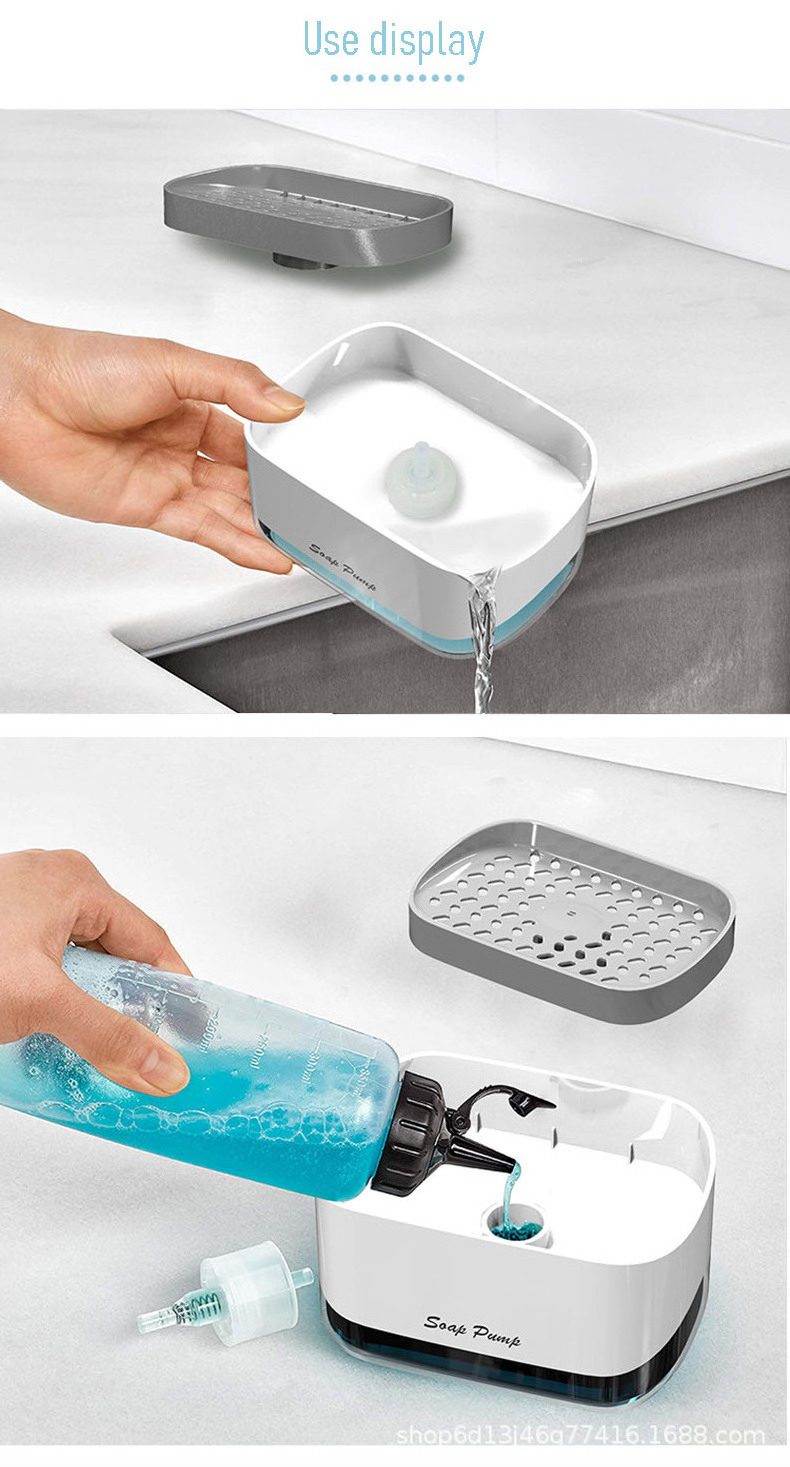 New arrival Multifuncional 300ml Dish hand washing Soap Dispenser pump Sponge Holder 2 in1 kitchen sink soap dispenser