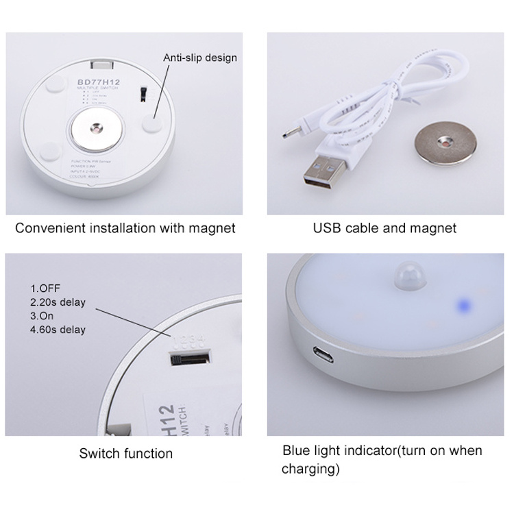 mini flat 1W usb lithium battery light rechargeable motion sensor night light led ceiling lighting