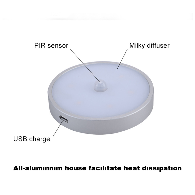 mini flat 1W usb lithium battery light rechargeable motion sensor night light led ceiling lighting