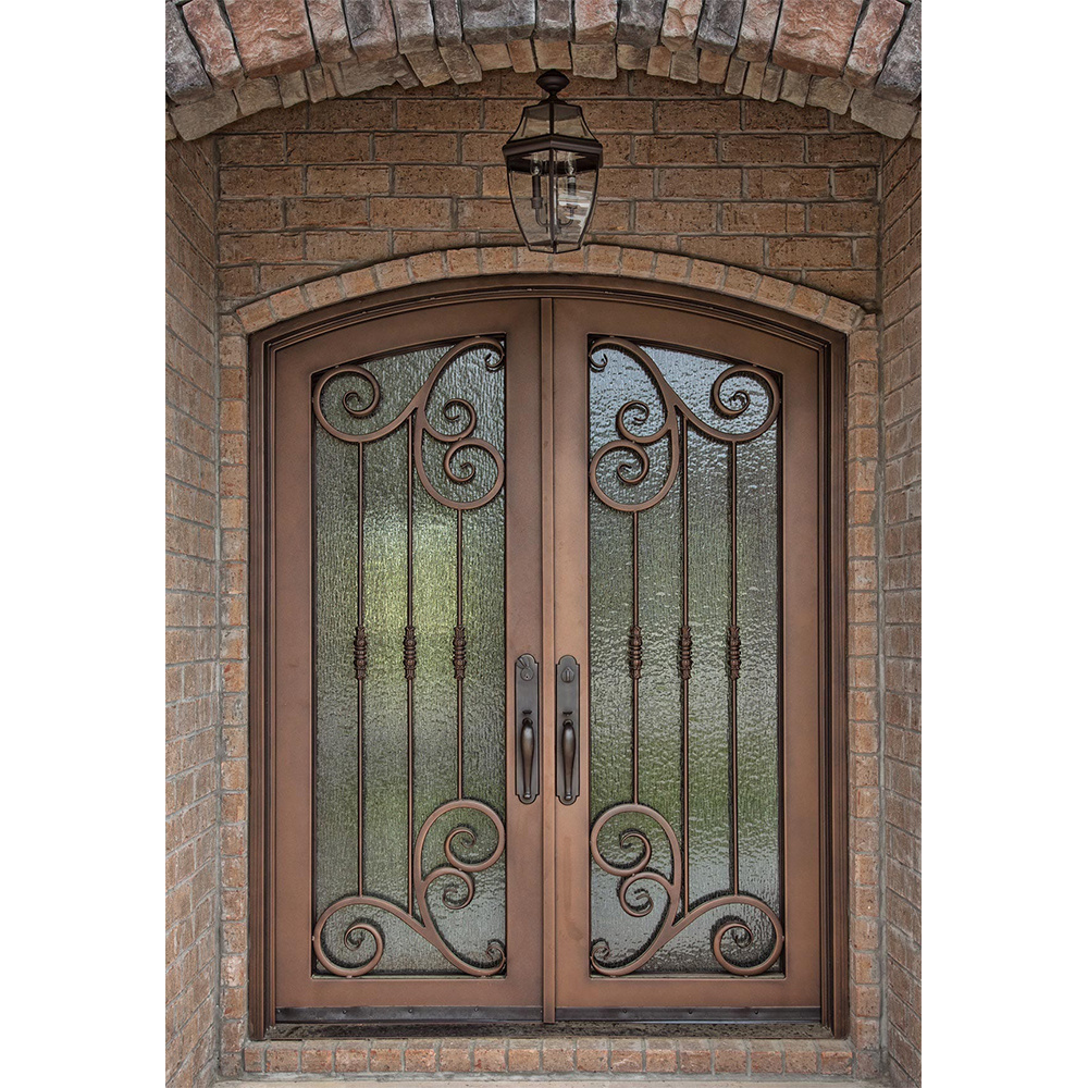 Main Entrance Metal Wrought Iron Door with Flower Grill Design