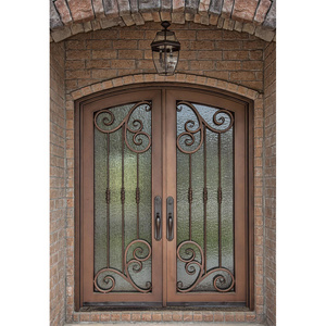 Main Entrance Metal Wrought Iron Door with Flower Grill Design