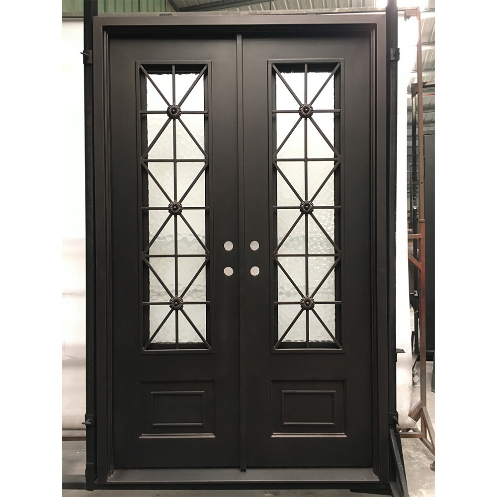 Main Entrance Metal Wrought Iron Door with Flower Grill Design