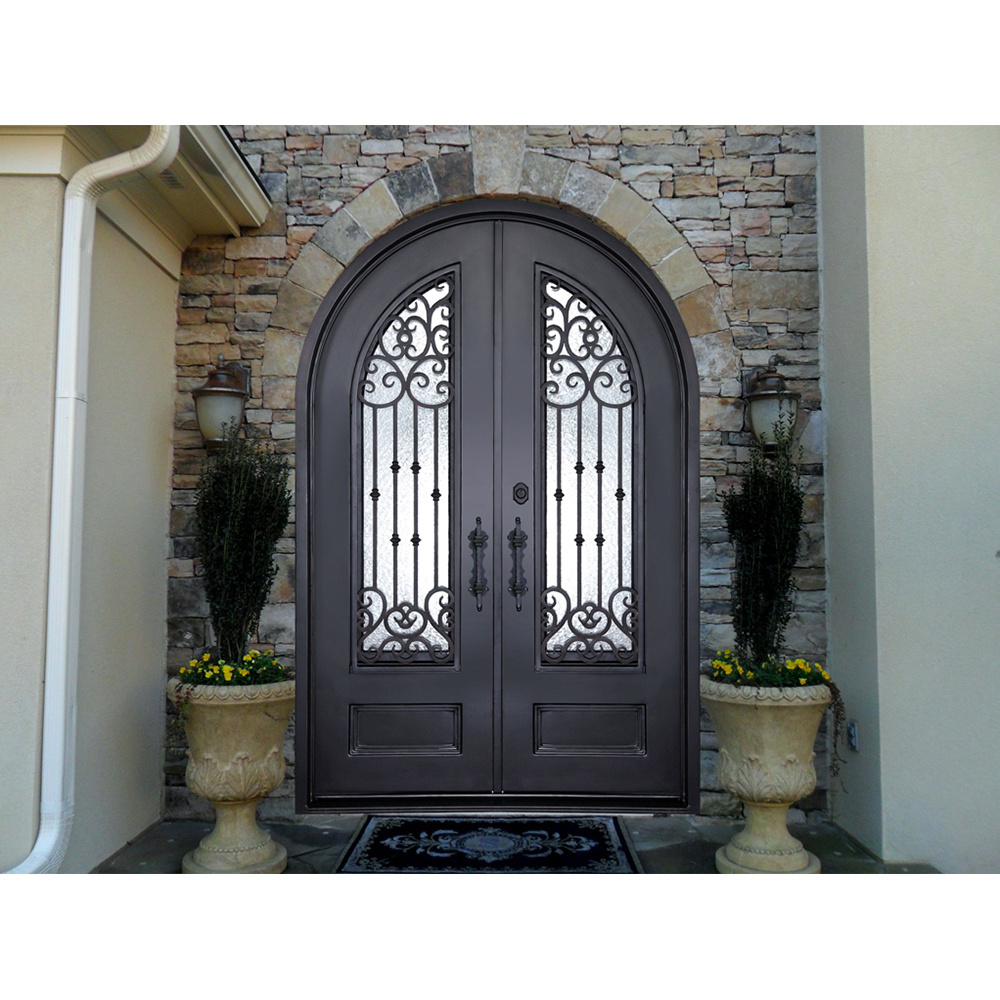 Main Entrance Metal Wrought Iron Door with Flower Grill Design