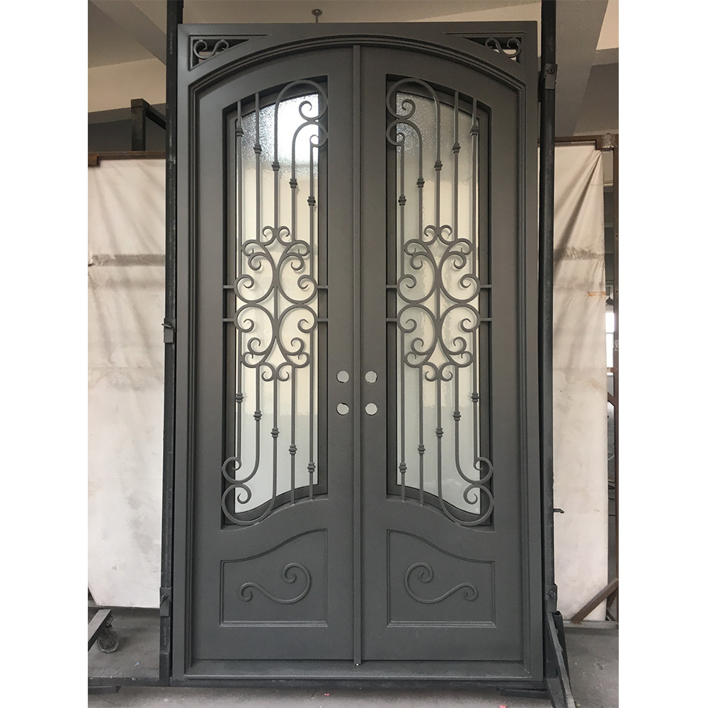 Main Entrance Metal Wrought Iron Door with Flower Grill Design