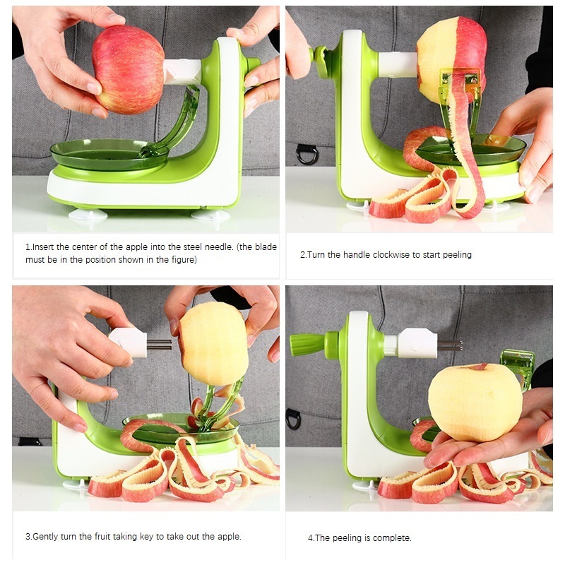 Kitchen Fruit Tool Suction Non Slip Counter Grips Automatic Hand Crank Manual Apple Peeler Slicer