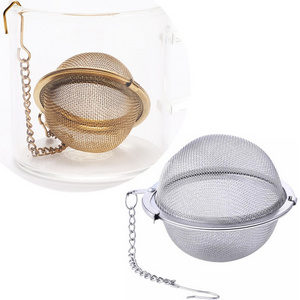 Golden Seasoning Ball Metal Strainers Loose Leaf Tea Steeper Filter Stainless Steel Gold Ball Mesh Tea infusers with Chain