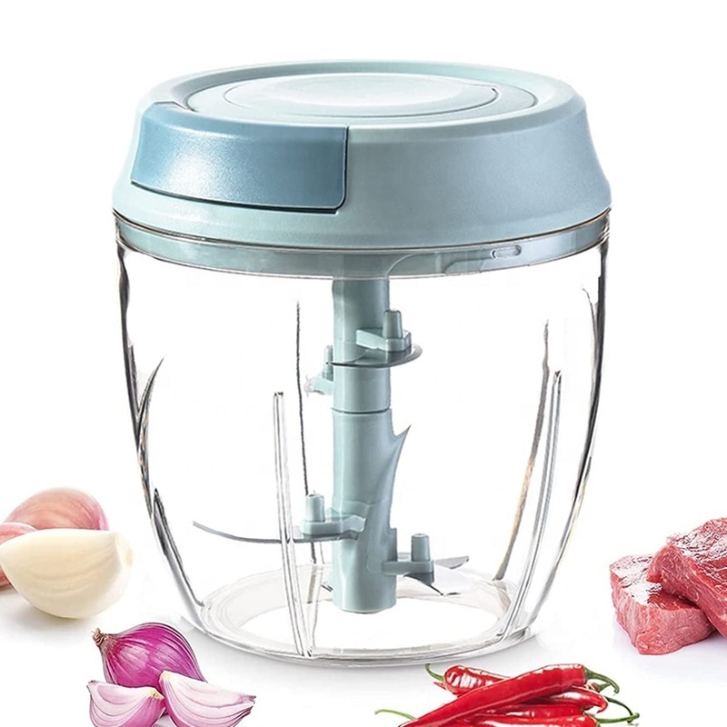 Manual Garlic Chopper 900ml Handheld Pull String Food Processor Hand-Powered Easy Pull Food Chopper