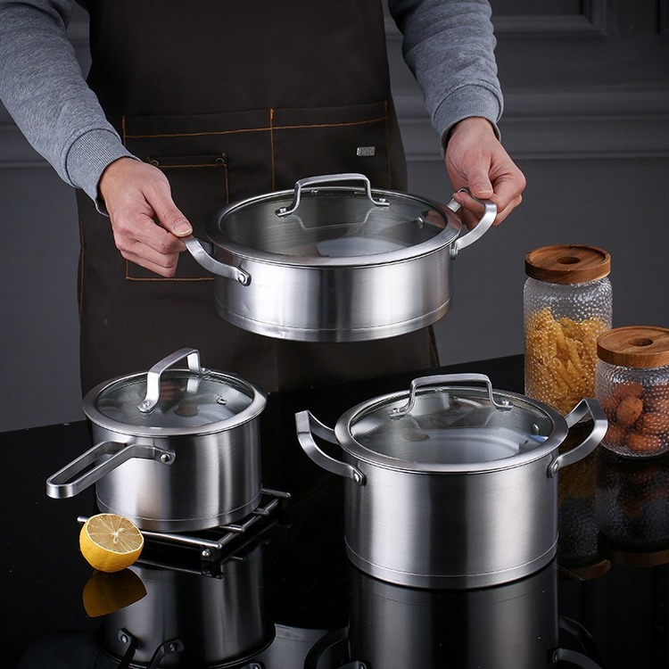 Stainless Steel 3pcs Non Stick Pots Sets Nonstick Casserole Kitchenware Cookware Set