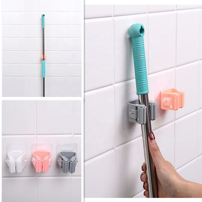 Cheap Self-adhesive Punch Free Behind Doors on Walls Hanger Rack Adhesive Plastic Wall Mounted Mop Organizer Broom Holder