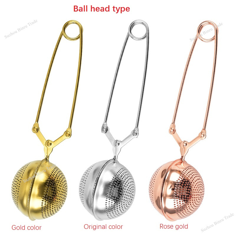 Teapot Steeper Loose Leaf Strainer Stainless Steel SS304 Rose Gold Clip Long Handle Heart Shape Snap Tea Infuser