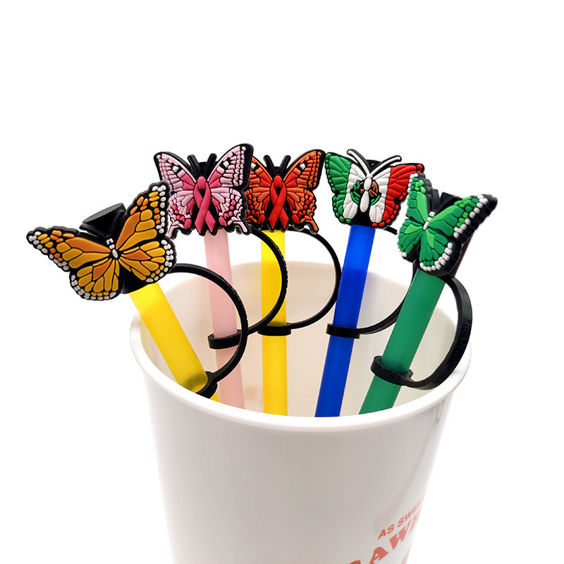 Bar Accessories Dust Proof Plugs Butterfly Drinking Straw Covers Protector Cap Colorful Silicon Tumbler Straw Topper