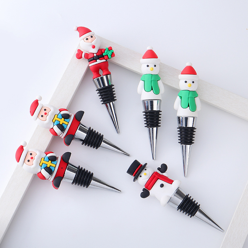 Xmas Holiday Party Decor Bottle Stopper Alloy Steel Christmas Snowman Wine Stopper