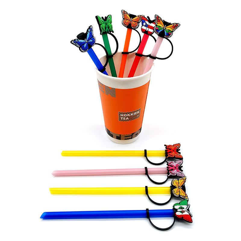 Bar Accessories Dust Proof Plugs Butterfly Drinking Straw Covers Protector Cap Colorful Silicon Tumbler Straw Topper