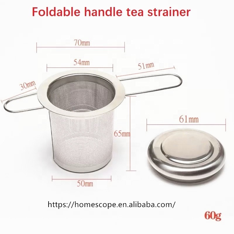 Folding Long-Handled Fine Mesh Diffuser Tea Brewing Steeper Cup Infuser Stainless Steel Basket Tea Strainer for Loose Tea