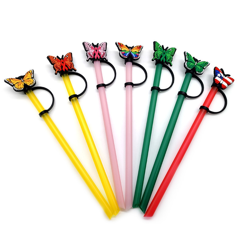 Bar Accessories Dust Proof Plugs Butterfly Drinking Straw Covers Protector Cap Colorful Silicon Tumbler Straw Topper