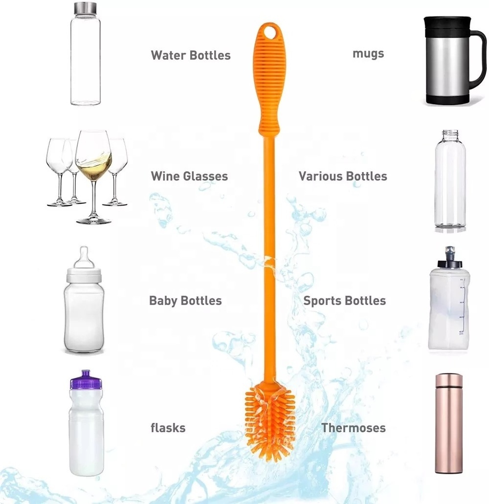 Long Handle Dishwasher Safe Bottles Cleaner Cups Clean Brushes Silicone Water Bottle Cleaning Brush for Baby Bottles Flask