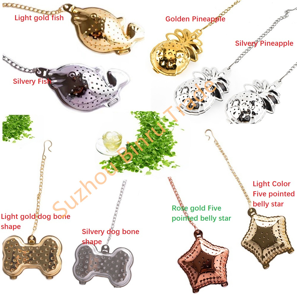 Cute House Shape Star Shell Teapot Steeper Loose Leaf Strainer Stainless Steel SS304 Rose Gold Heart Tea Infuser with Chain