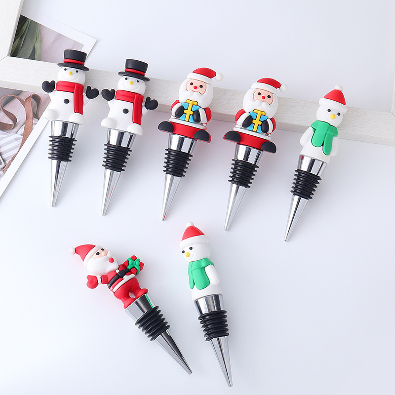 Xmas Holiday Party Decor Bottle Stopper Alloy Steel Christmas Snowman Wine Stopper