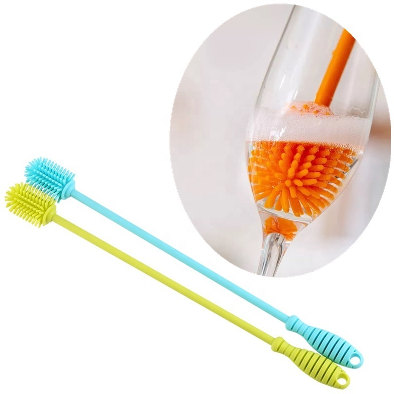 Long Handle Dishwasher Safe Bottles Cleaner Cups Clean Brushes Silicone Water Bottle Cleaning Brush for Baby Bottles Flask