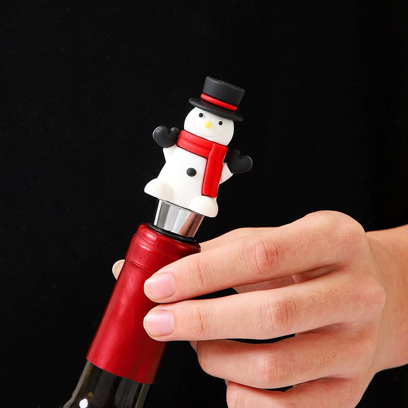 Xmas Holiday Party Decor Bottle Stopper Alloy Steel Christmas Snowman Wine Stopper