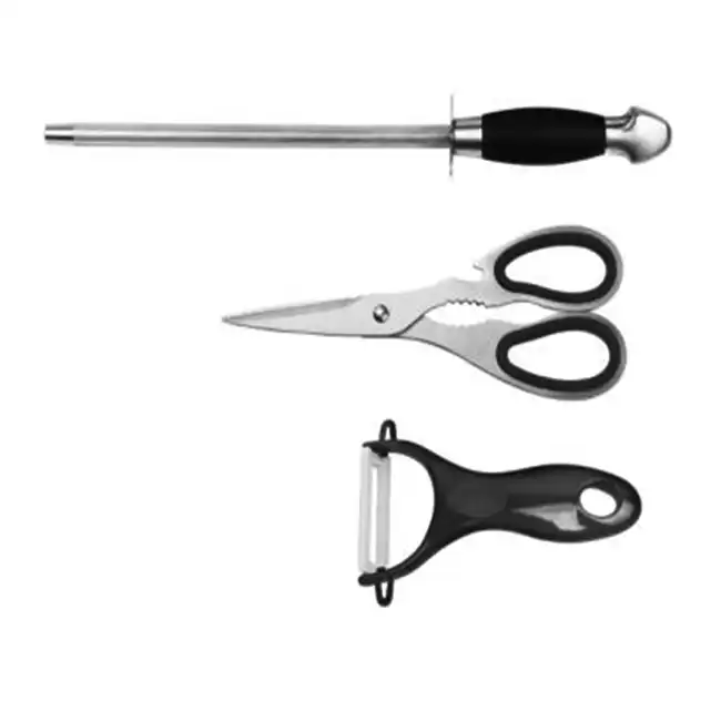 Professional kitchenware stainless steel kitchen knife set scissor peeler and knife sharpener