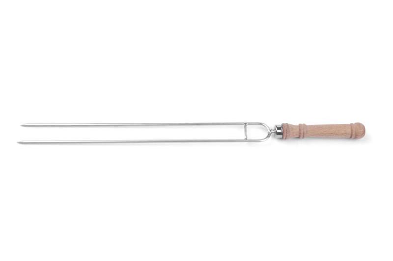 Strong and utility stainless steel double fork bbq food skewer with wood handle