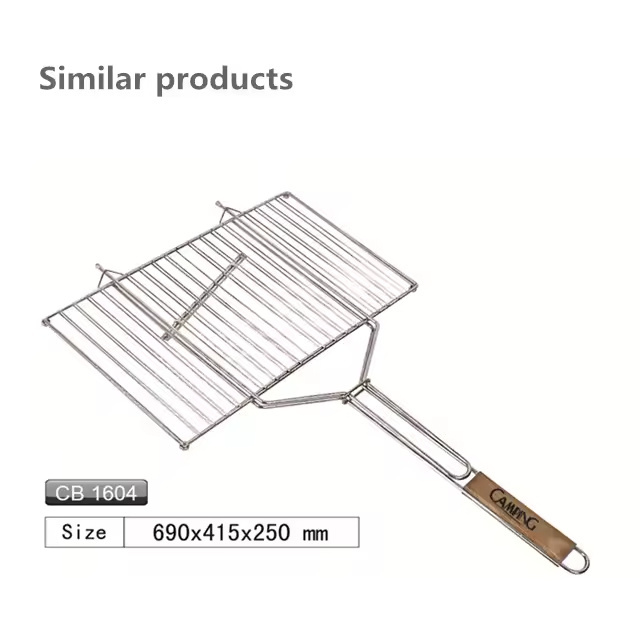 Wholesales outdoor stainless steel barbecue vegetable basket with wooden handle Hibachi Drift Cast Iron Grill Mesh Net Grid