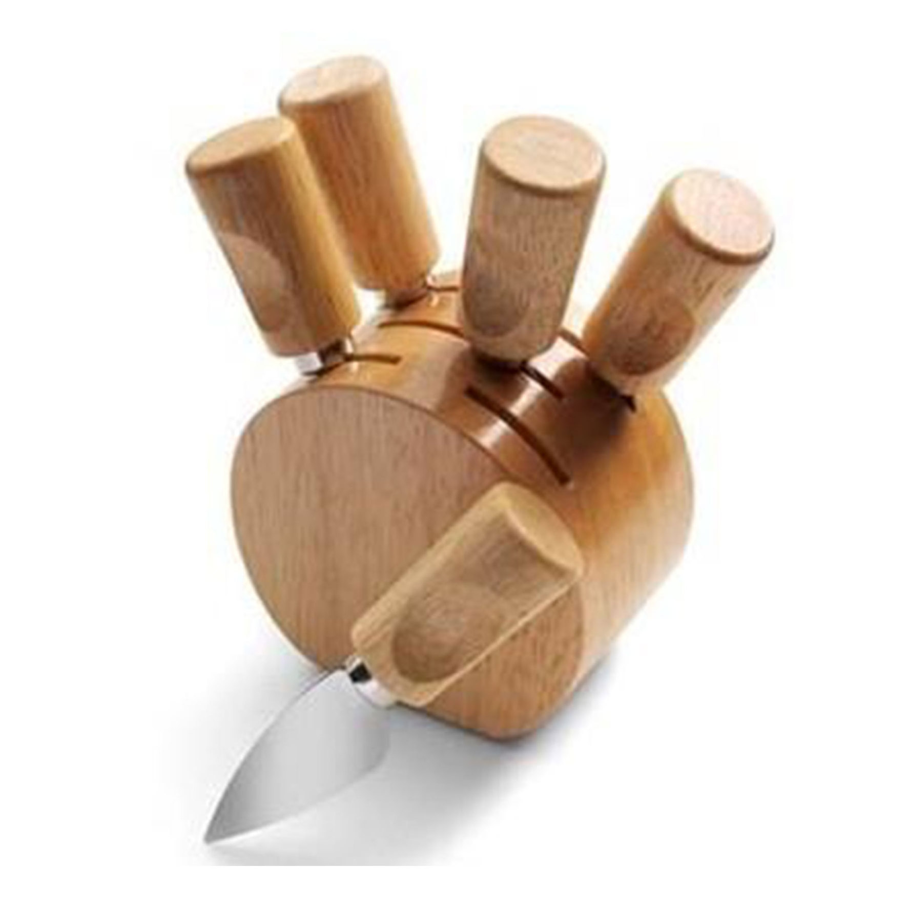 Hot sale 5pcs cheese fondue knife set with Rubber Wood Handle and Holder