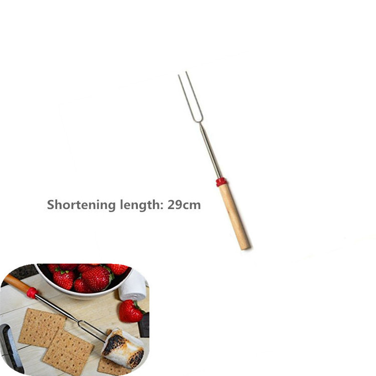 Outdoor barbecue tool extendable roasting sticks wood handle telescopic bbq fork