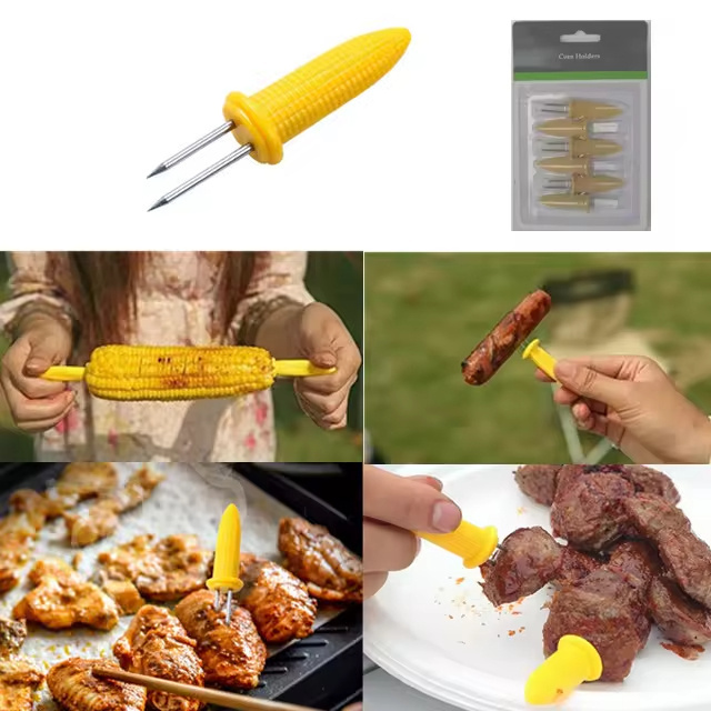 BBQ fork corn cob holder with handle grill accessories Stainless Steel Design Sticks Barbecue Camping Roasting Knives And Forks