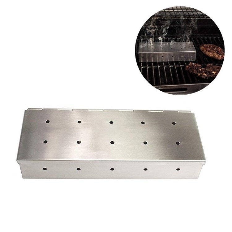 Grilling accessories BBQ stainless steel hinged lid smoker box charcoal grill smoker