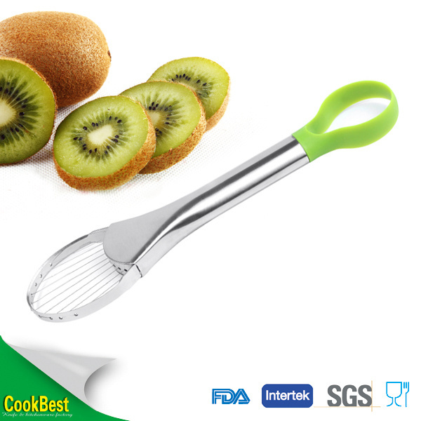 Food grade high quality stainless kiwi cutter with stainless steel+nylon handle