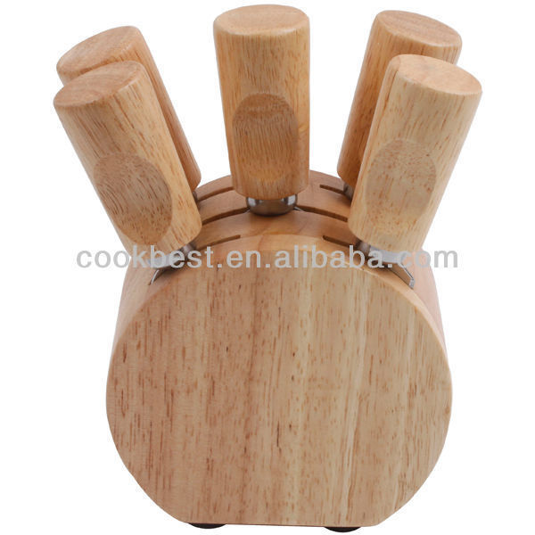 Hot sale 5pcs cheese fondue knife set with Rubber Wood Handle and Holder