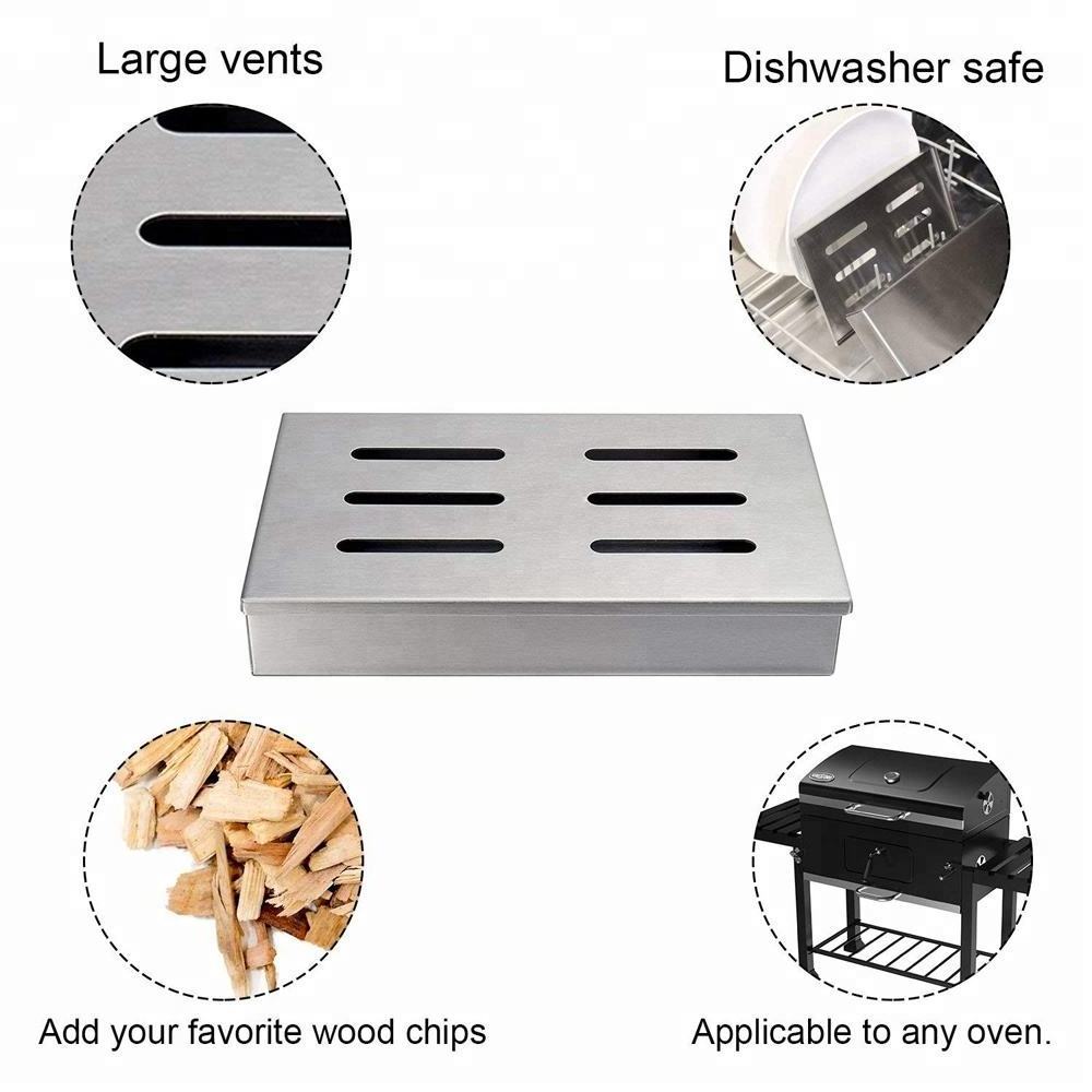 Outdoor Storage Charcoal Barbecue Bento Box stainless steel wood chips bbq charcoal smoker box For gas charcoal grills