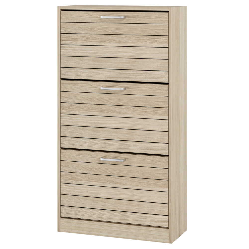 Factory Direct 2 Flip Drawer Natural Shoe Storage Cupboard with Tipping doors