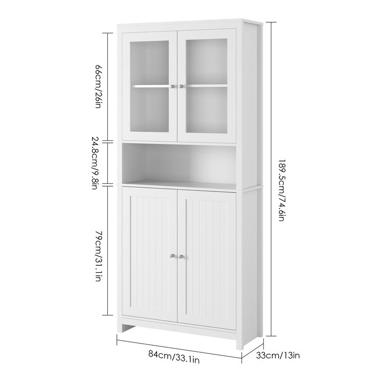 Factory Wholesale Kitchen Buffet Hutch Wooden Storage Cabinet White Kitchen Pantry with Glass Door