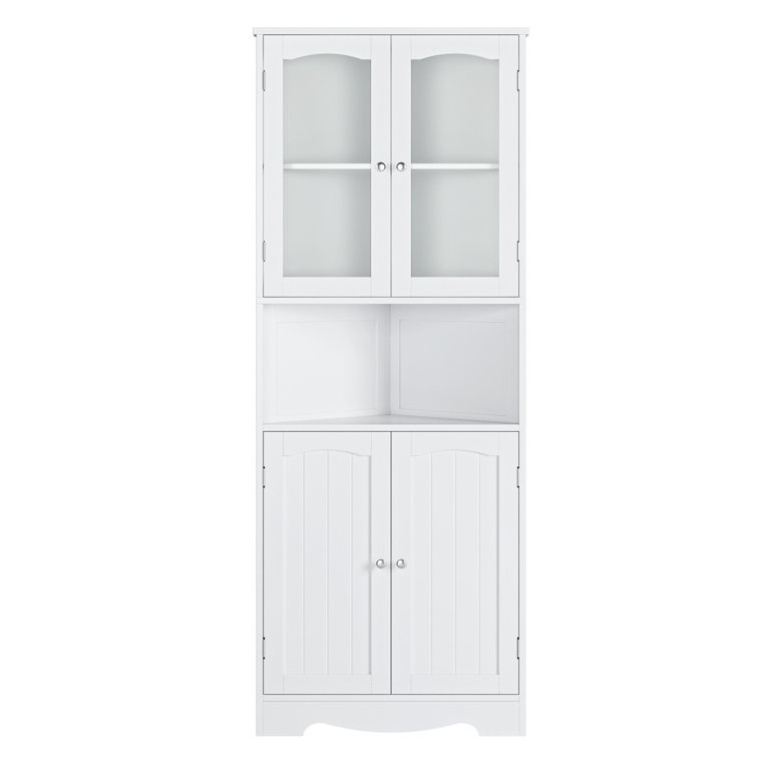 Tall Hutch Corner Storage Cabinet with 4 Doors and Adjustable Shelves for Living Room Kitchen Bathroom