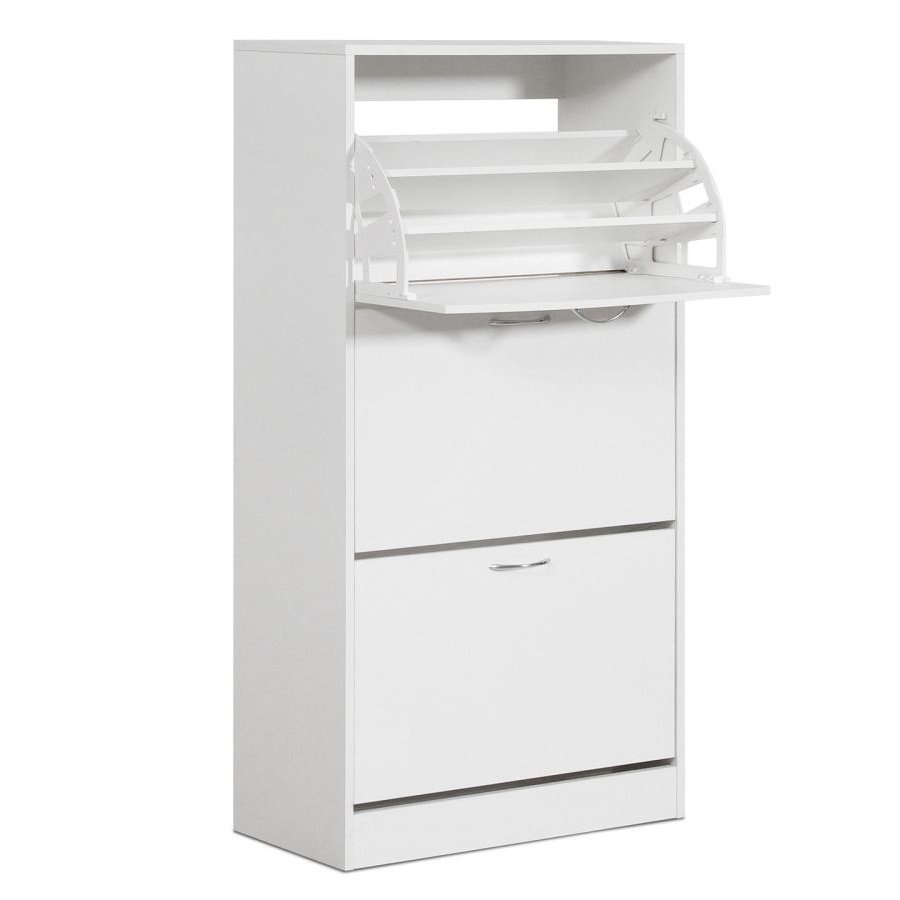 Factory wholesale shoe cupboard white three doors wooden flip bucket shoe rack cabinet 3 tier