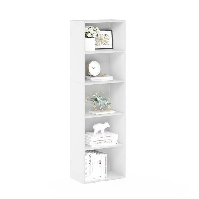 Home Decor White Wood Bookshelf Book Cube Storage Display Open Shelf 5-Tier Narrow Bookcase