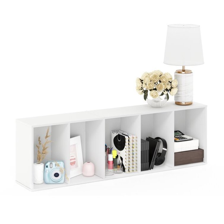 Home Decor White Wood Bookshelf Book Cube Storage Display Open Shelf 5-Tier Narrow Bookcase