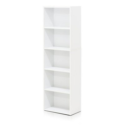 Home Decor White Wood Bookshelf Book Cube Storage Display Open Shelf 5-Tier Narrow Bookcase