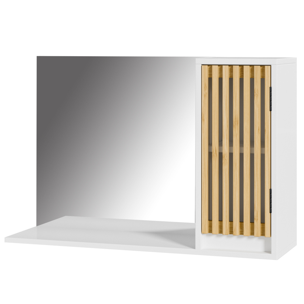 Modern Freestanding Slim Linen Tower Storage Tall Bathroom Cabinet with Bamboo Door and Shelf