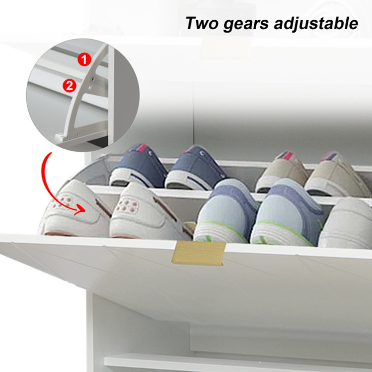 Modern Entryway White Stackable 3 Tier Flip Down Drawers Shoe Storage Cabinet with Gold Metal Leg