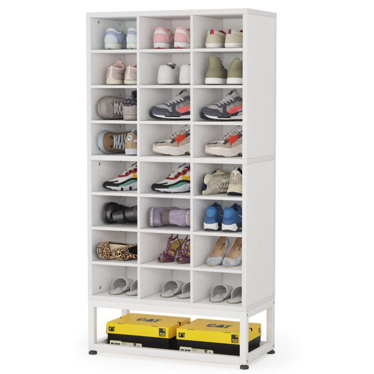 Indoor Entryway Tall Open Shoes Rack Shelf Freestanding Wood Shoe Storage Cabinet Organizer with 24 Cubbies