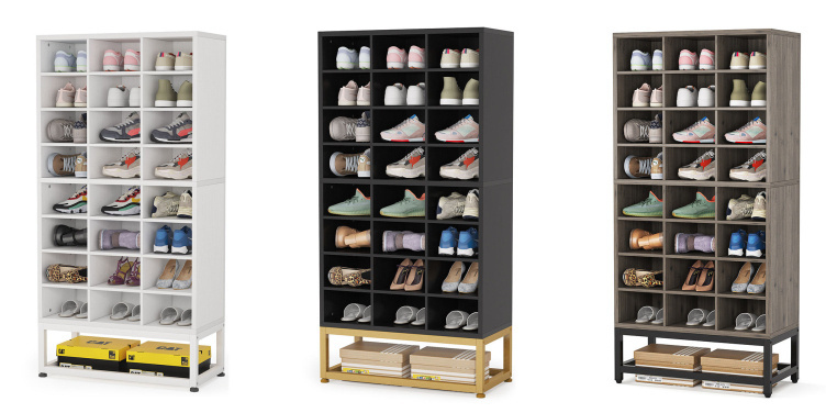 Indoor Entryway Tall Open Shoes Rack Shelf Freestanding Wood Shoe Storage Cabinet Organizer with 24 Cubbies