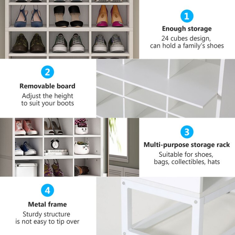 Indoor Entryway Tall Open Shoes Rack Shelf Freestanding Wood Shoe Storage Cabinet Organizer with 24 Cubbies