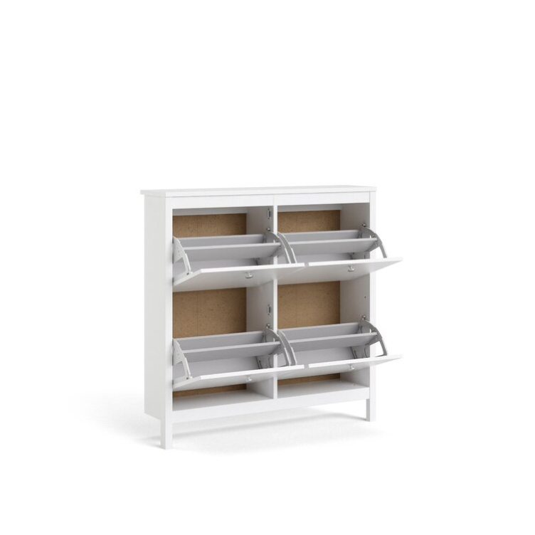 Modern White 16 Pair Two Rows 4 Tilting Drawer Wall Mounted Shoe Storage Cabinet