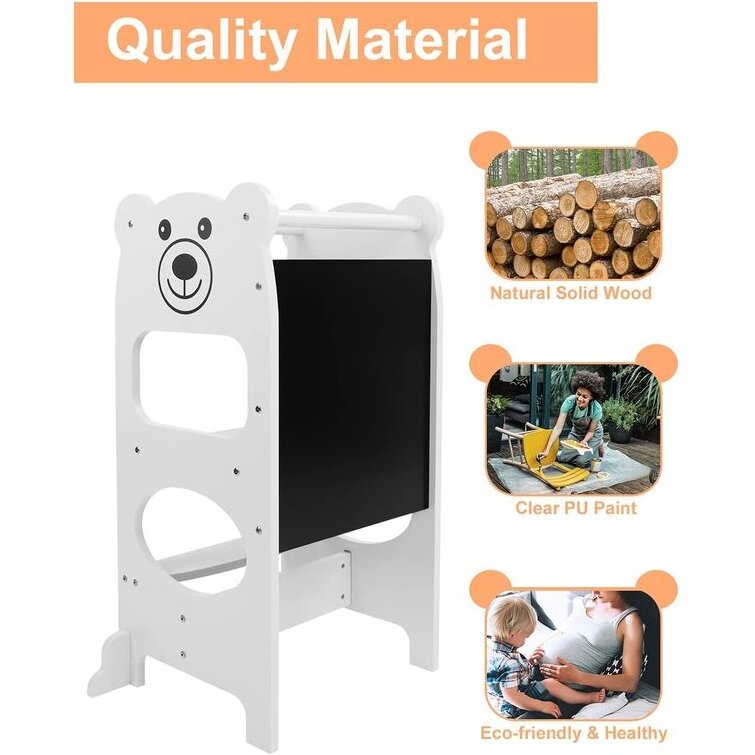 2-in-1 Kitchen Buddy Helper Wood Child Toddler Learning Standing Tower Kids Step Stool for Counter