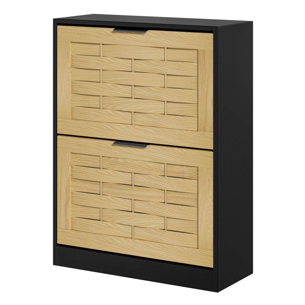 Three Tier 3 Flip Woven Drawers Shoe Storage Cabinet for Entryway